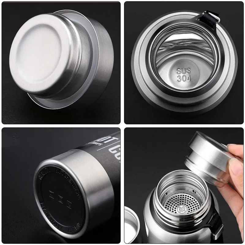 500/1000/1500ml Stainless Steel Thermos Large Capacity Vacuum Flask Portable Insulated Tumbler with Rope Insulated water bottles Practical Beach Essentials