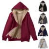 Women's Hoodies Lambswool Zipper Cardigan Velvet Thickened Winter Warm Loose Fashion Hooded Outwear Jackets Solid Sweatshirt 5