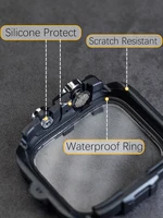 Boîtier métallique blindé + bracelet pour Apple Watch série 9 8 7 6 5 Se, verre HD résistant aux chutes, housse de protection étanche pour iWatch 44mm 45mm 3