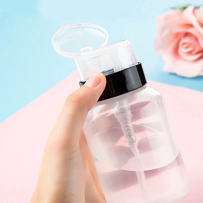 200ML Empty Pump Liquid Alcohol Press Nail Polish Remover Cleaner Bottle Nail Refillable Bottle Dispenser Manicure Container