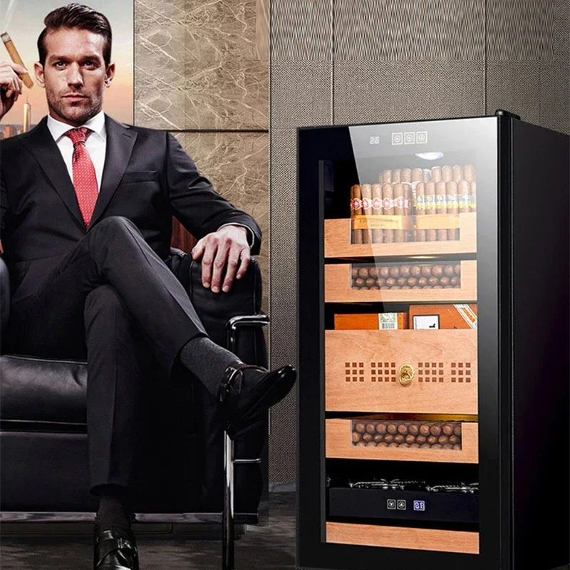 Constant temperature humidity humidity cigar cabinet cedar wood layer shelf electronic air cooler freezer freezer rose gold 4