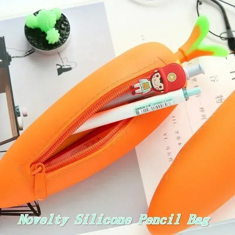

3D Silicone Bread Shape Carrot Pen Case Funny Individual Bag Large Capacity School Creative Stationery Supplies Children Gift