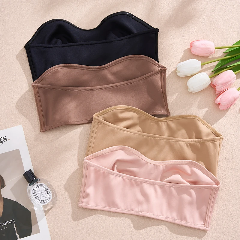 1Pc/2Pcs/Pack Hot Sale New Design Effective Slip-proof Side One Piece Bralette Padded Ice Silk Seamless Strapless Bra For Women 6