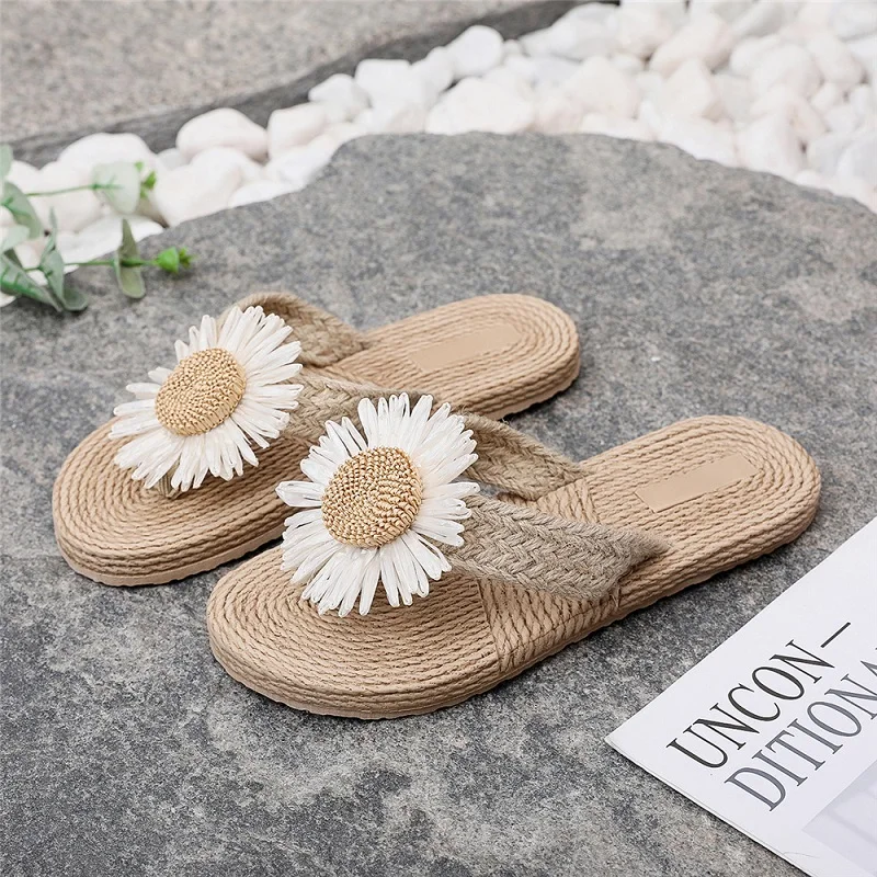 

Women Chrysanthemum Decor Flip Flops Casual Slip Toe Slide Sandals Lightweight Beach Shoes zapatillas de mujer sandalias mujer