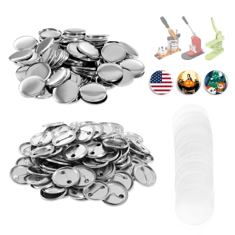 Metal Badge Pin Button Maker Parts 100Sets 25/32/37/44/58mm Blank Badge Button Parts for DIY Making Press Machine Supplies
