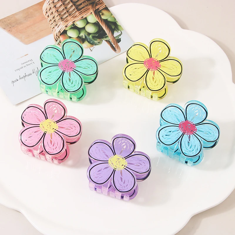 

Korean Version Of The New Flower Clip Graffiti Cute Hair Clip Wild Female Head Shark Clip Hair Accessories