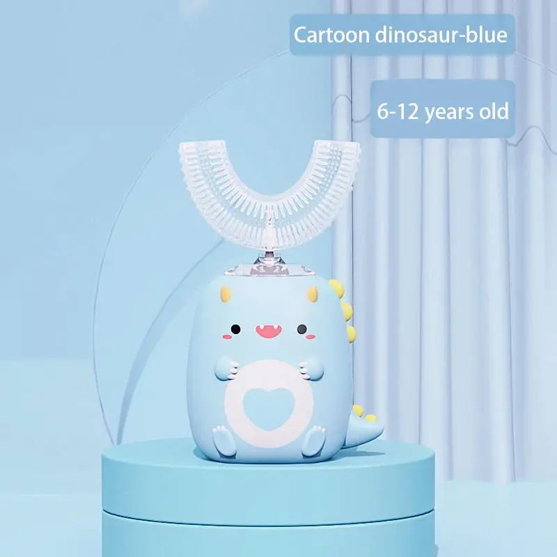 thumbnail image 1 of Cepillo de dientes eléctrico de silicona en forma de U para niños, cepillo de dientes inteligente de 360° con dibujos animados, automático, recargable por USB, sónico, 1 of 5