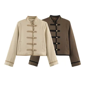 Veste Napoléon Minimaliste Couleur Unie à Manches Longues et Boutons Décoratifs – Vêtement d'Extérieur Décontracté Tendance pour Femme Automne 2026