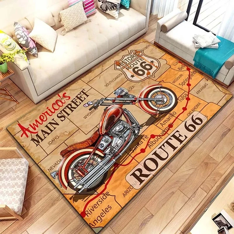 Route 66 Carpet for Living Room Home Decorations Hallway Balcony Long Rugs Motorcycle Anti-slip Floor Mat Bedroom Bedside Mat 2
