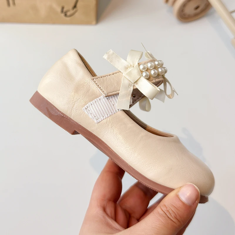 Leather Kids Flats with Lace for Wedding Party