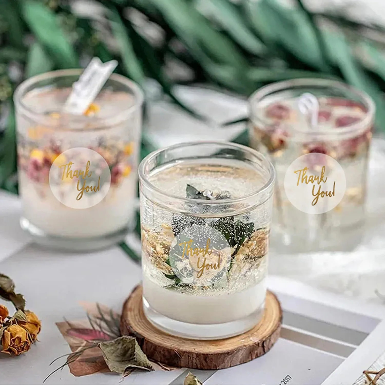 Thank you stickers displayed with packaging supplies