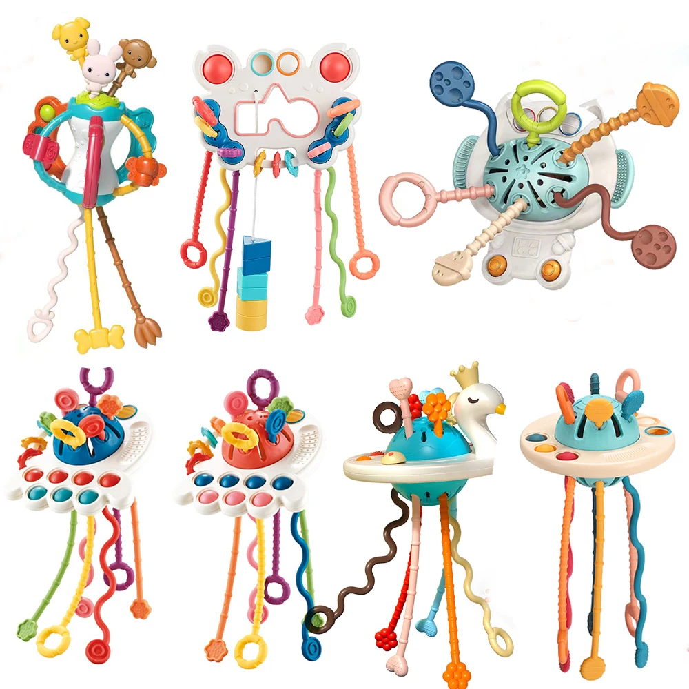 

3 In 1 Develop Teething Montessori Sensory Toys Baby Toy 1-3 Years Silicone Pull String Educational Toys for Babies 0 12 Month