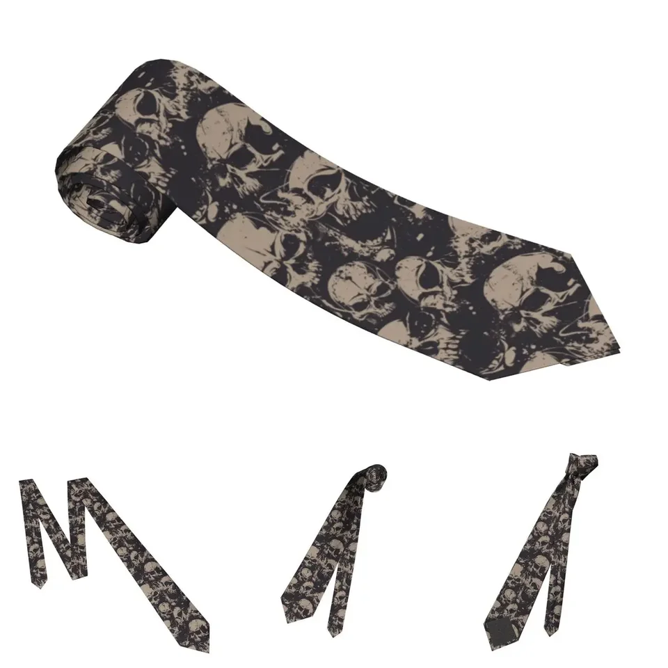 Grunge Pattern With Skulls Rock Neckties Fashion Polyester 8