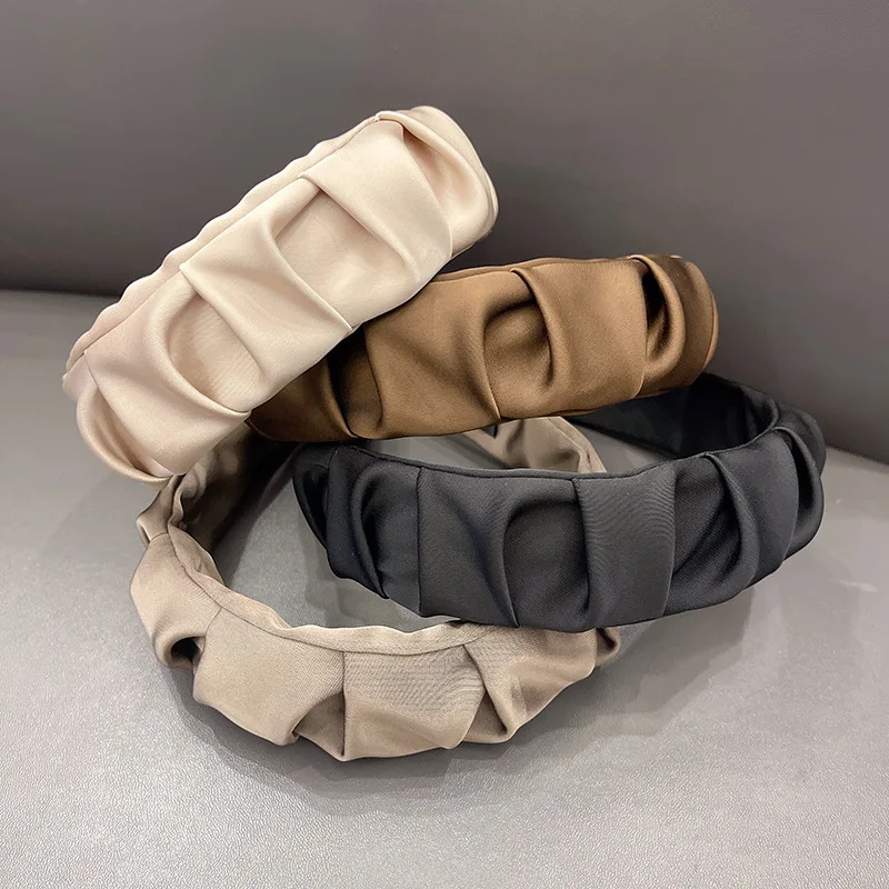 

New Ladies Fashion Style Fabric Wide Edge Pleated Head Hoop Simple All-match High Cranial Top Pressure Hair Face Hair Hoop