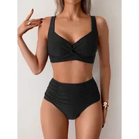High Waist Sexy Bikini Set Biquini Swimwear Women Two Pieces Swimsuit  Beachwear V-Neck Bathing Suits Female