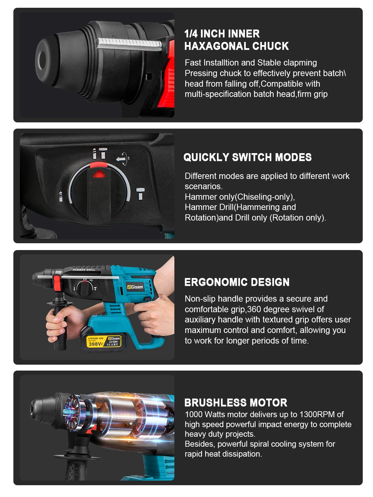 26MM Brushless Electric Hammer Drill Multifunctional Cordless Rechargeable Screw