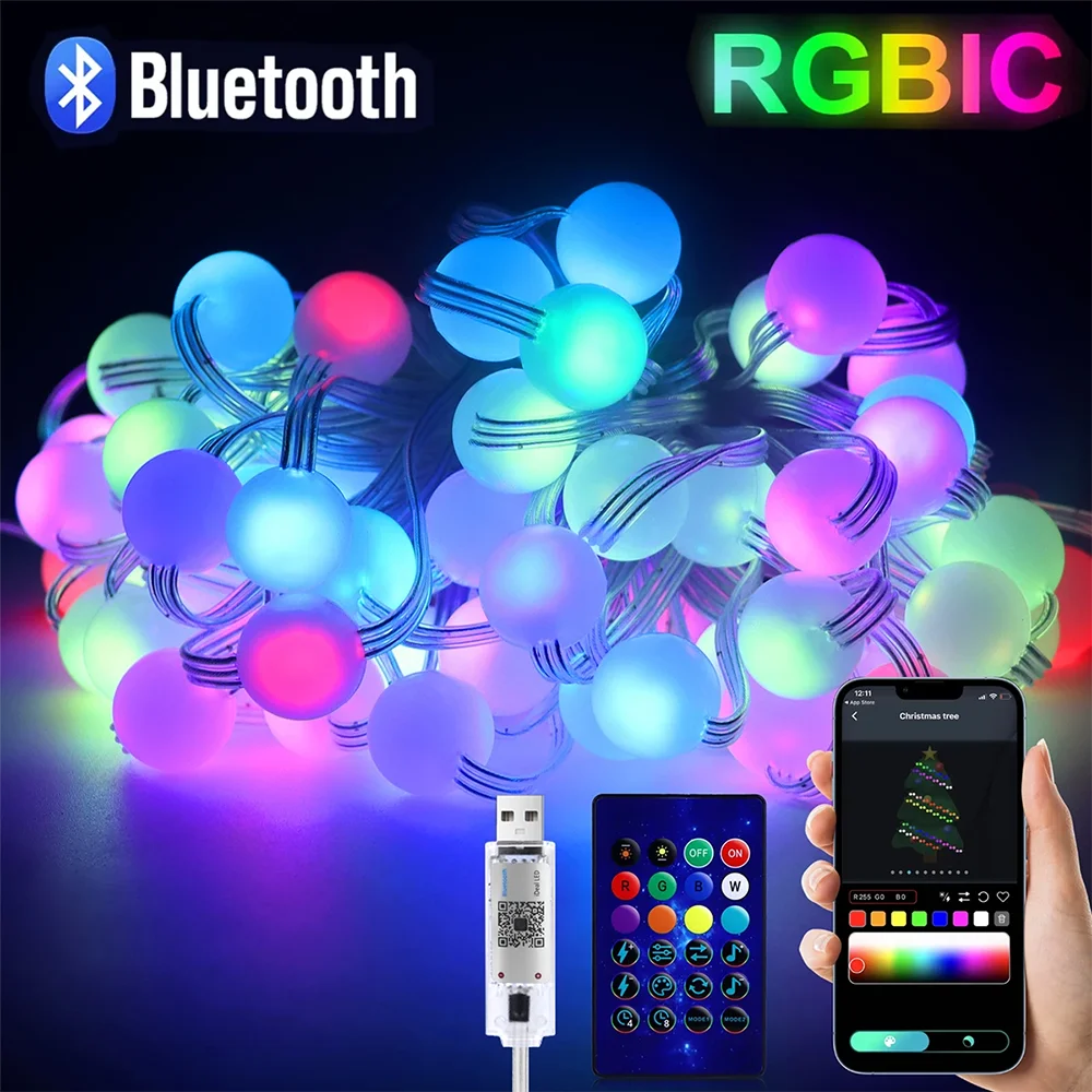 USB Bluetooth RGBIC Fairy Light 10M 50LED Christmas Light String with ...