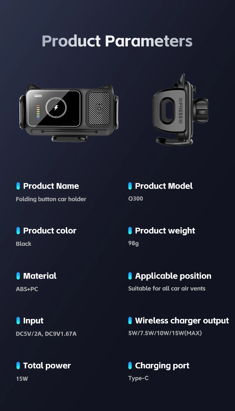 Q300 Universelle Auto-Handyhalterung mit Ladefunktion 360° ° Drehbare Halterung für Samsung Galaxy Fold 6 5 4 3 Z Flip S25 S24 iPhone 17 16 – Detail 24