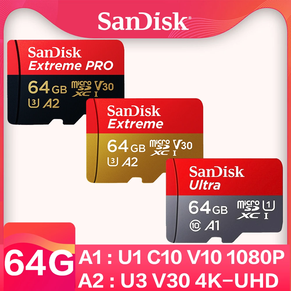 Sandisk 1/lot Micro Sd Card 64gb 4k U3 V30 Sdxc A2 Extreme Pro Uhs-i Memory  Cards Ultra A1 U1 C10 Tf For Game Machine Camera Dji - Memory Cards -  AliExpress