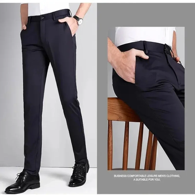 Men's Business Casual Long Pants Comfortable Stylish Ice Silk Thin Trousers Suit High Waist Breathable Pants business pants suit pants men pants thin trousers