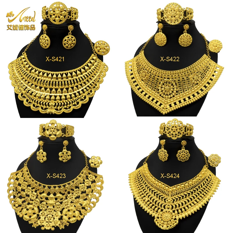 

ANIID Indian Bridal Jewelry Sets For Women Wedding Ethiopian 24K Gold Plated Necklace And Earing Moroccan Jewellery Dubai Gift