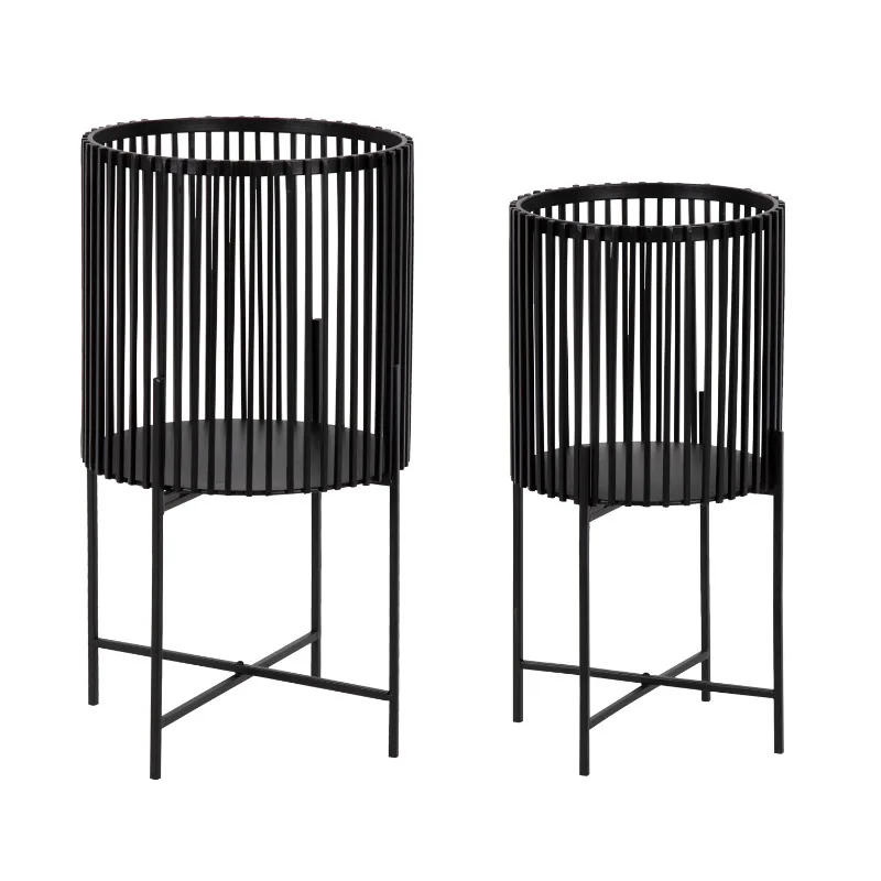 

Kate and Laurel Paynter Modern 2-Piece Metal Floor Planter Set with Foldable Stand, Black Indoor Plant Pots