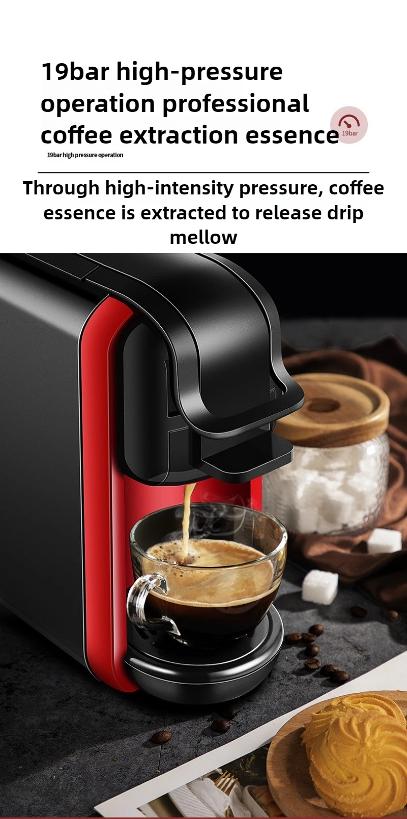 Heatable Italian Capsule Coffee Machine Home Small Office American All-in-one Machine Automatic Coffee 19Bar Pumped