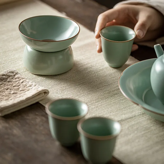 Azure Porcelain Tea Infusers Teaware Tool Ru Kiln Ceramic Tea Filter Ceramics Tea Set Chinese Accessories Tea Strainer Leakage 6