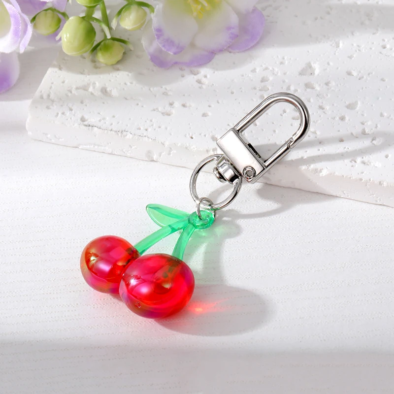 Cartoon Acrylic Cherry Keychain Fashion Simulation Fruit Keyring  Accessories Cute Bag Car Pendant Gift for Women Girl Friends