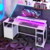 Homcom 61" Computer Desk with Led Lights, Power Outlets, USB Ports, White 3