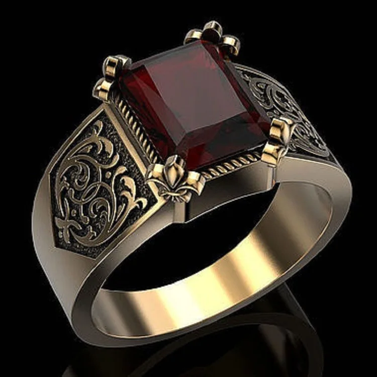 

Independent station cross-border vintage square ruby men's ring