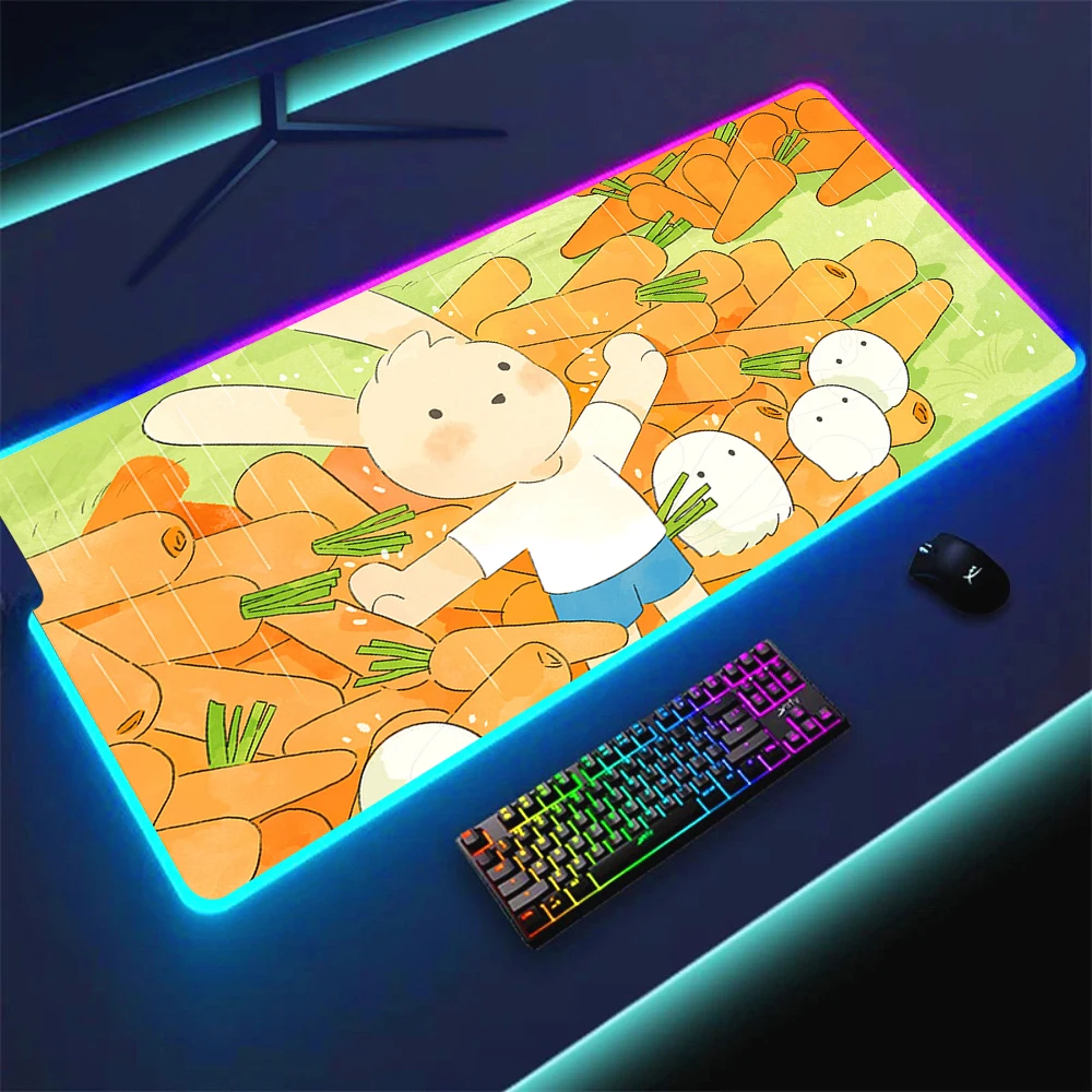 

Large RGB Kawaii Rabbit Cool Mouse Pad XXL Gaming Mousepad LED Mausepad Cute Girl Carpet Big Mouse Mat PC Desk Mats with Backlit