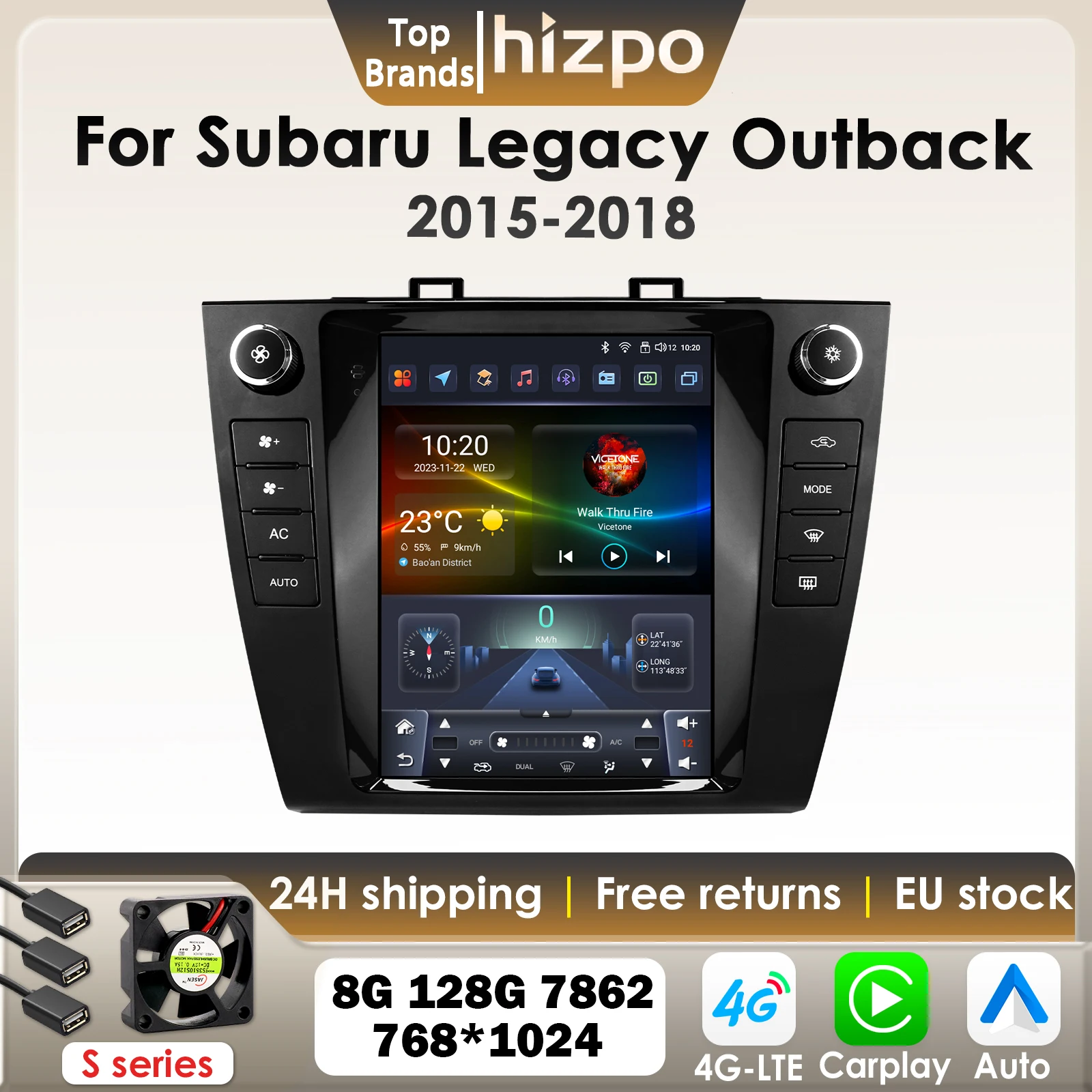 Hizpo 9,7 zoll Carplay Android Auto Radio Für Subaru Outback 2015-2018 für Tesla Stil Multimedia Vertikale Bildschirm GPS 4G BT 7862