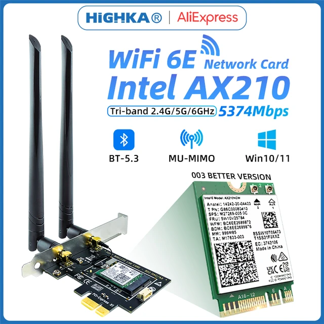 Wireless AX210 NIC, Gigabit Tri-Band Wi-Fi 6E, 802.11AX Standard, Bluetooth  5.3