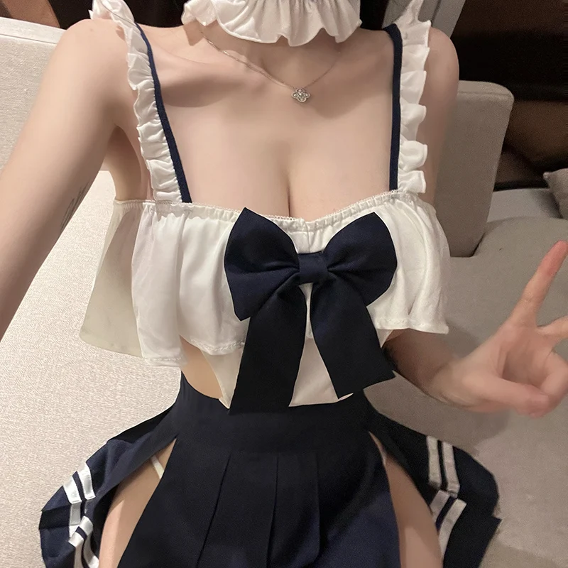 Crotchless Underwear Women French Apron Maid Dress Schoolgirl Erotic Costumes Cosplay Uniform Sexy Lingerie