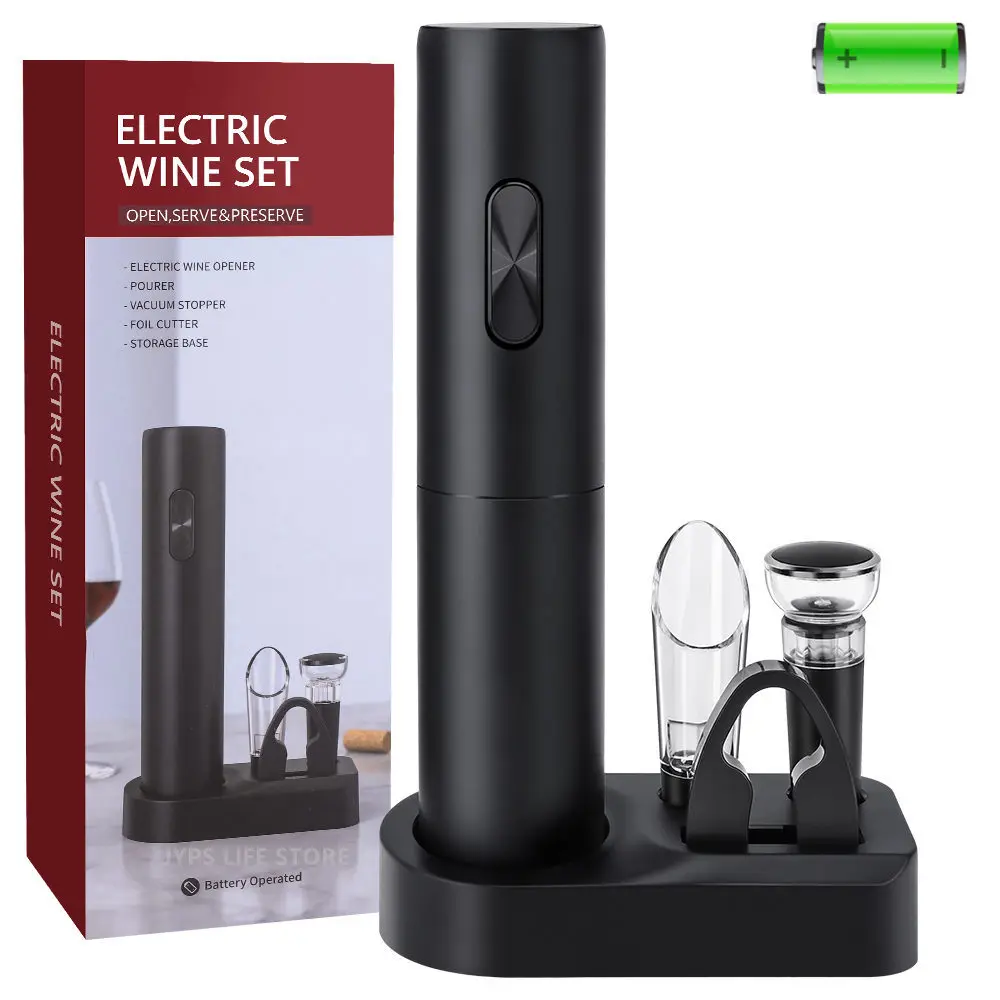 Abridor de vino eléctrico con base de carga, sacacorchos eléctrico  automático, juego de abridor de vino eléctrico 7 en 1, kit de vino  esencial, regalo