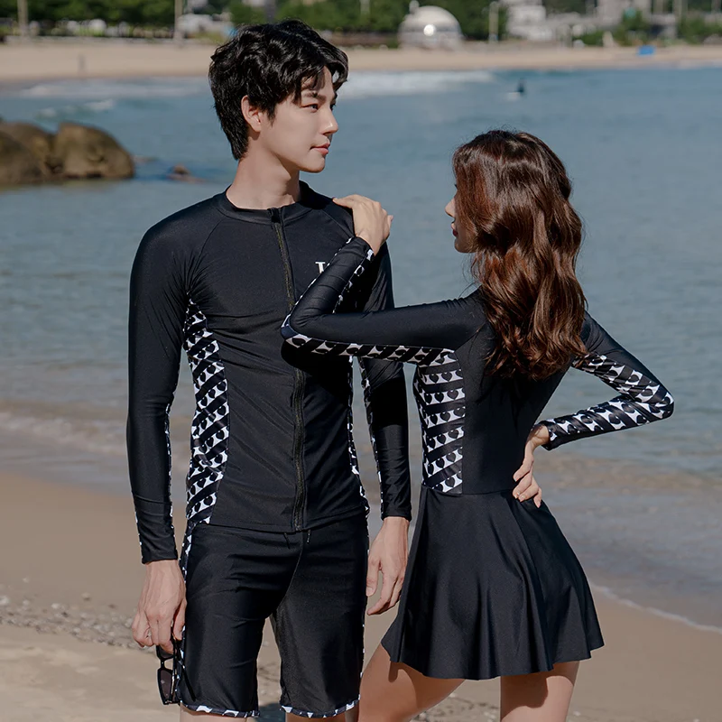 

2024 New Rash Guards Slim Couple Sports Surfing Diving Suit Men's Korean Ins Wind Sunscreen Conservative Long Sleeve Swimwear