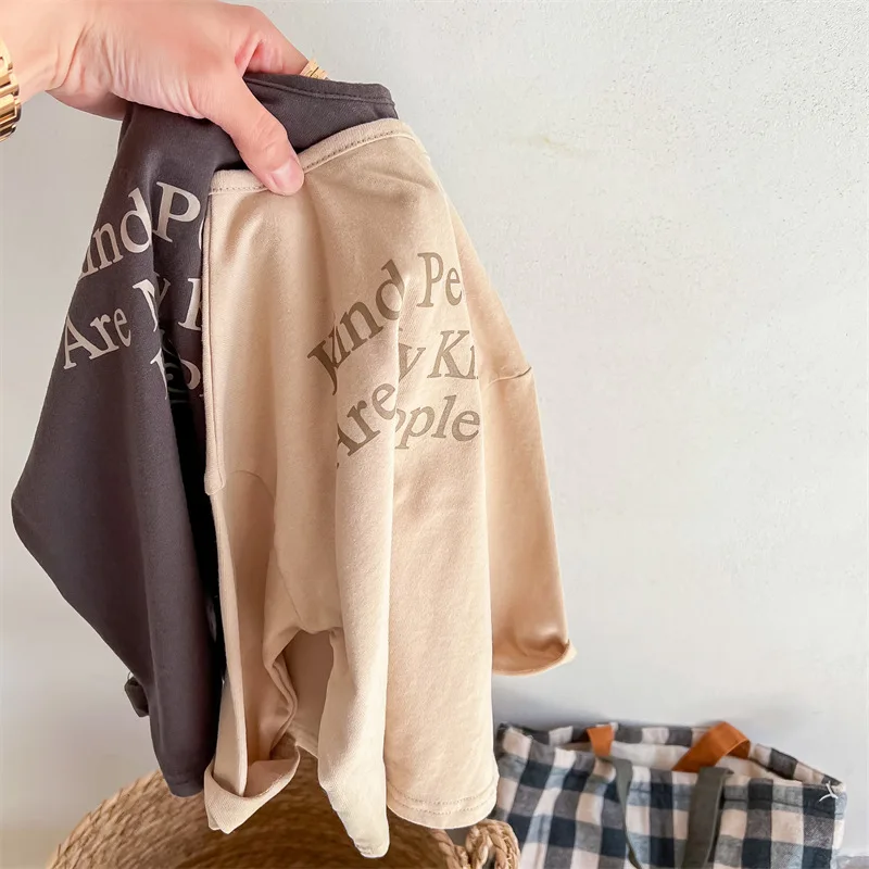 1139B Children Clothes Letter Print Girl T Shirt Spring Long Sleeve Boy Bottoming Shirt Cotton Casual Kid's T Tees