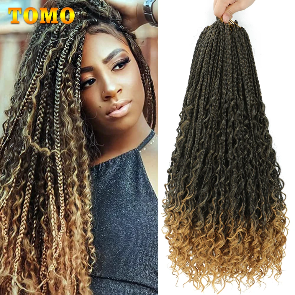 

TOMO Boho Box Braids 14 18" Goddess Box Braids Crochet Hair With Curly Ends Bohemian Hippie Synthetic Braiding Hair Extensions