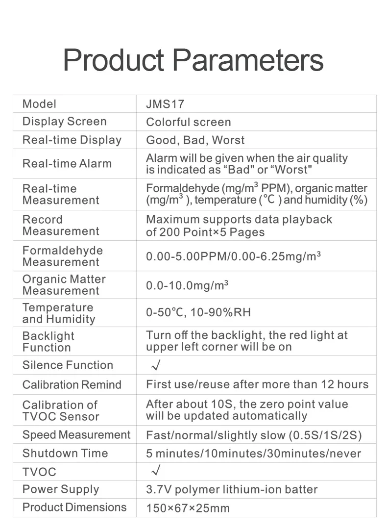 NOYAFA 4in1 Gas Detector Multi Function Monitor JMS17 Air Quality Tester Analyze