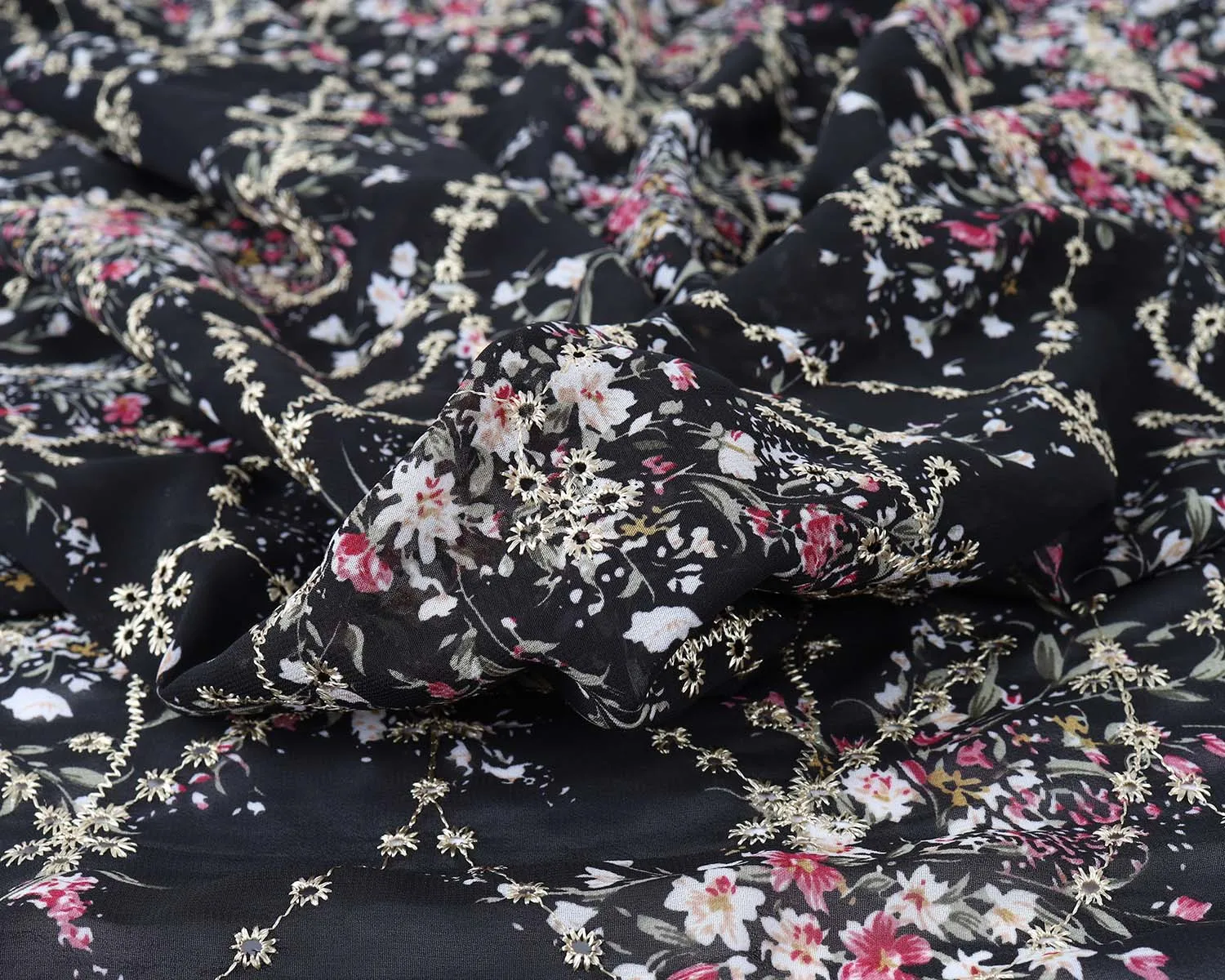 Tessuto di fiori ricamati in tulle di pizzo ricamato floreale nero colorato per abito da damigella d'onore per ragazza da sera, ballo di fine anno, tessuto floreale tagliato su misura