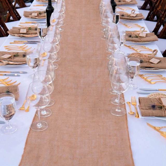 Jute Linen Vintage Table Runner Természetes Zsákvászon Rusztikus Vacsora Asztal Dekoráció Szürke Ország Esküvői Születésnapi Party
