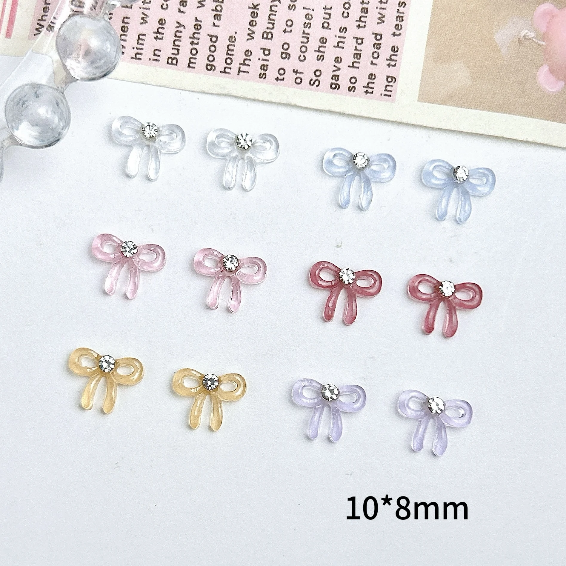 50PCS 솔리드 컬러 미니멀리스트 활 네일 매력 반투명 젤리 Bowknots DIY에 대한 미니 라인 석 상감 네일 아트 장식