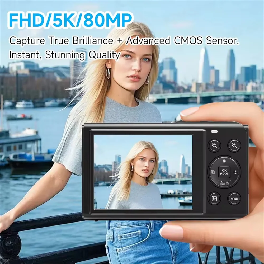 5K Dual Screen Digital Camera 80MP Retro CCD Photographic Cameras 8000W Pixel Auto Focus with 18x Zoom for Kid Adult Photography - 5