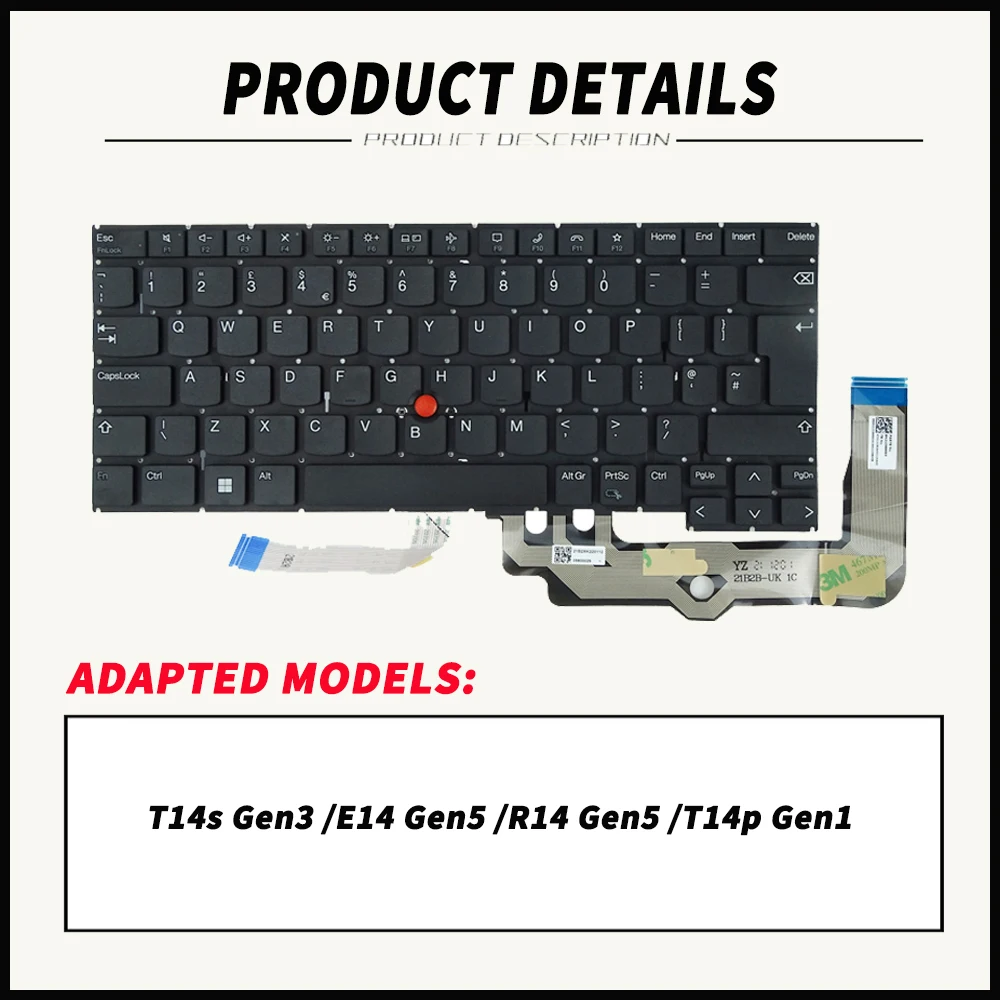 UK Layout for Lenovo Thinkpad T14s Gen3 E14 Gen5 R14 Gen5 T14p Gen1 No Backlight Laptop Keyboard