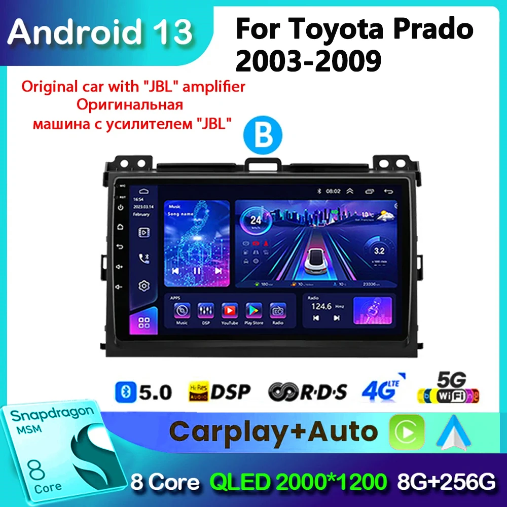 

Автомагнитола для Toyota Land Cruiser Prado 120 LC120 2003 - 2009 2 Din Android 11 мультимедийный плеер Carplay 4G GPS стерео головное устройство