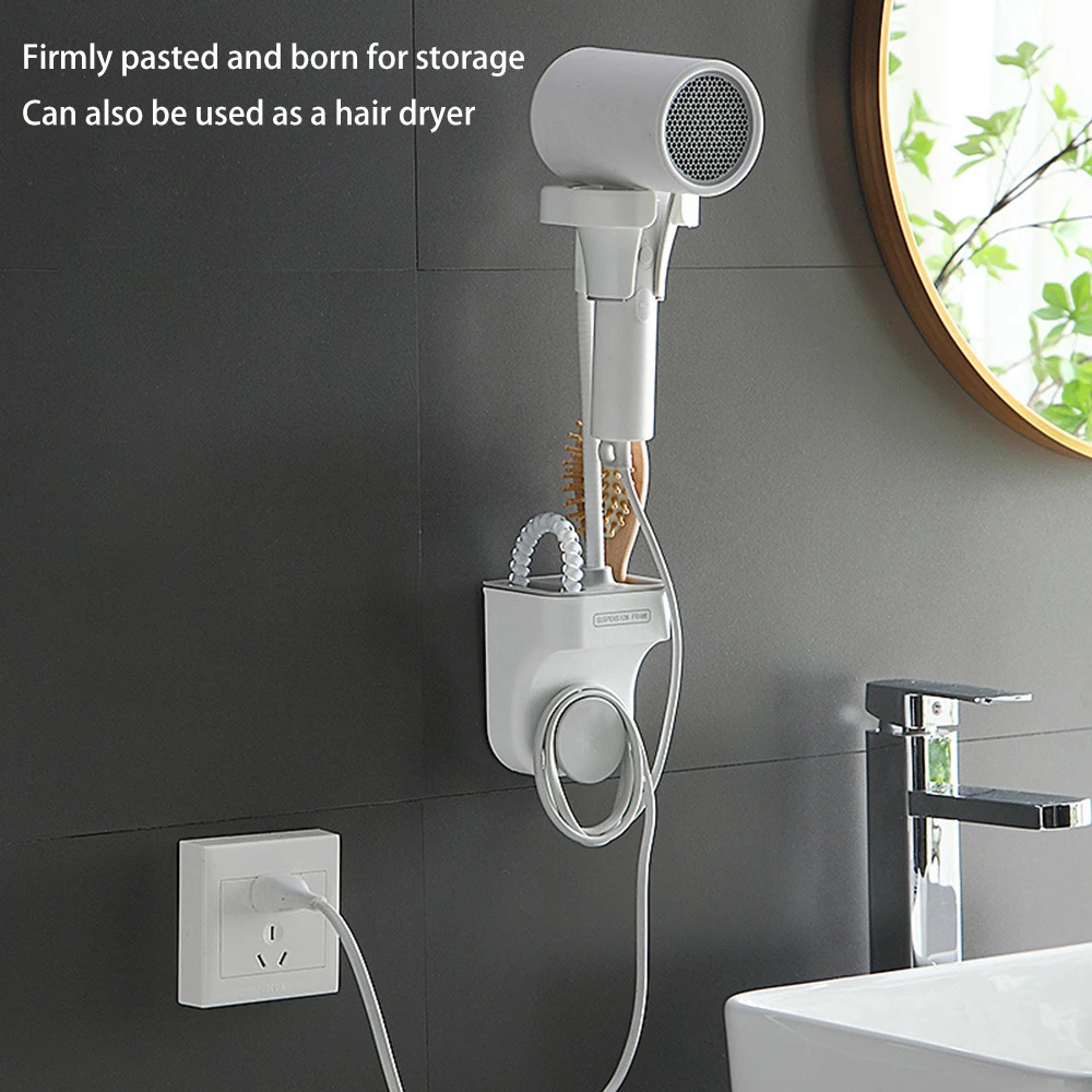 Two In One Shower Holder Adjustable HHair Dryer Holder Universal Bathroom Bracket Nozzle Base Stand Punch-Free 360&deg;Rotation
