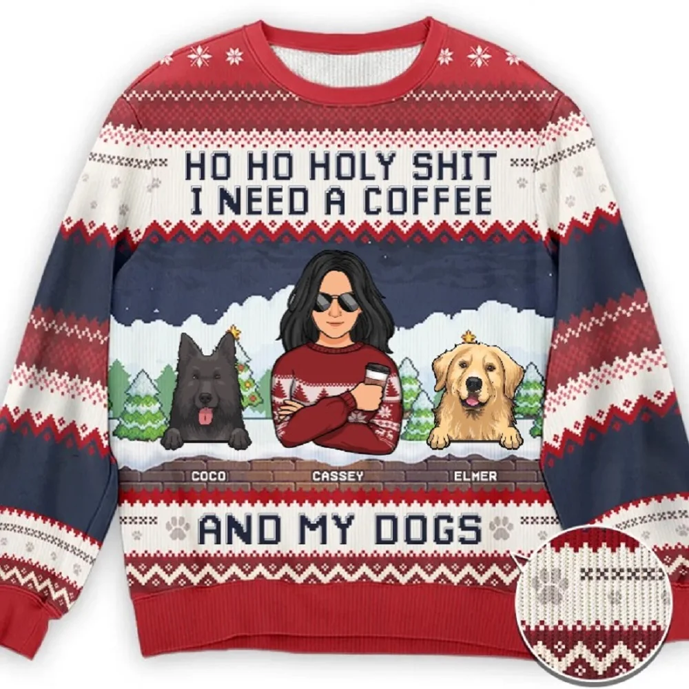 thumbnail image 1 of Sudadera con estampado de perro y gato, suéter navideño feo a la moda, informal, para niños, chándal de hip hop para hombre, suéteres navideños, 1 of 5