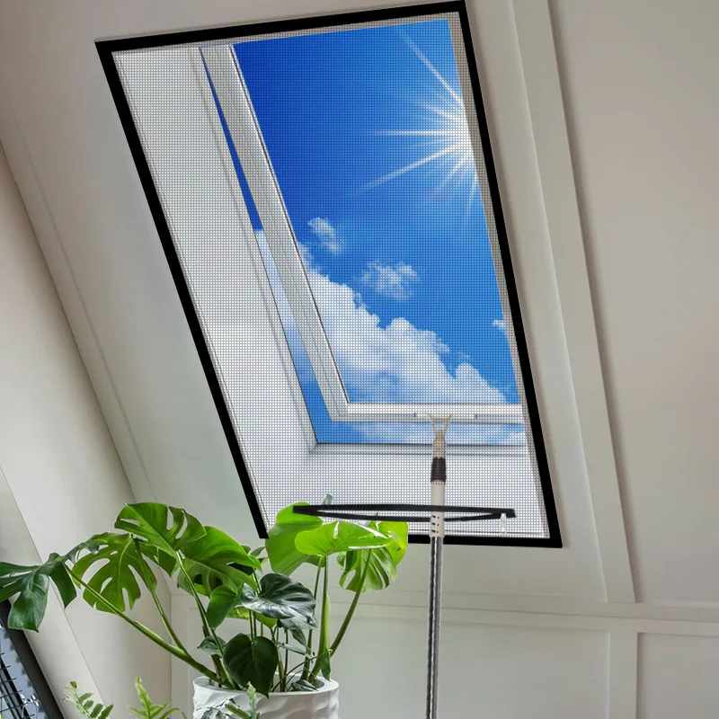 Mosquito Window Net Attic Black Skylight with Zipper Customizable Summer Washable Size Mesh Invisible Transparent