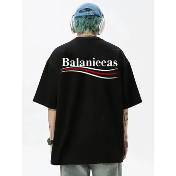 Nuove magliette americane da uomo e da donna con stile personalizzato e alla moda, girocollo ampio e casual, maniche corte per coppie